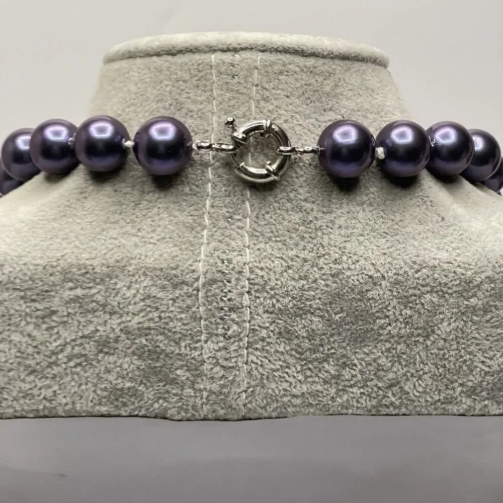 Stunning Purple Large Glass Pearl Beaded Knotted Necklace Statement Fashion